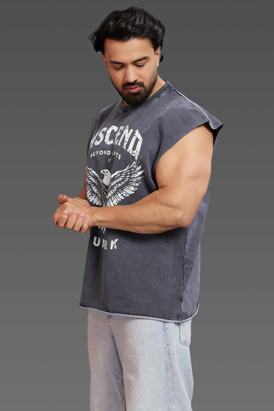 Ascend Washed Capsleeve Tank Dark Grey