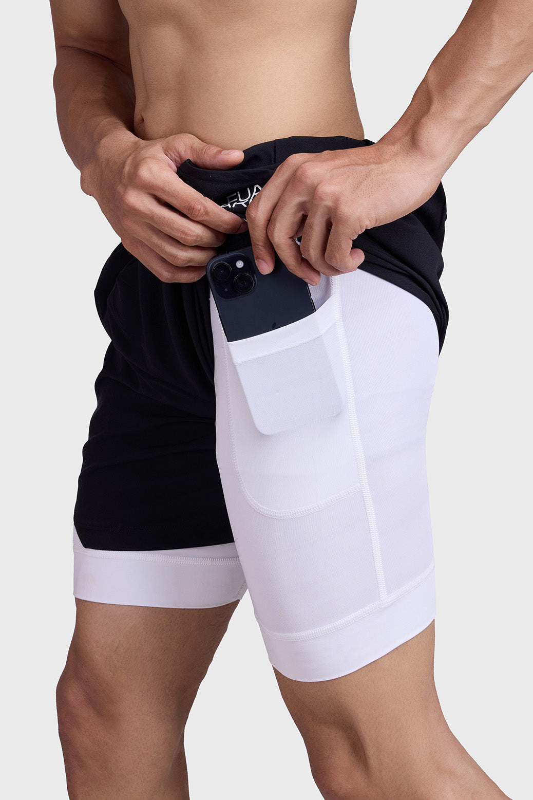 2 in 1 Mesh Shorts Black With White