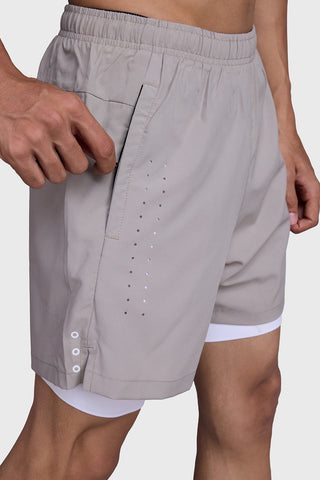 2 in 1 Laser Shorts Beige With White