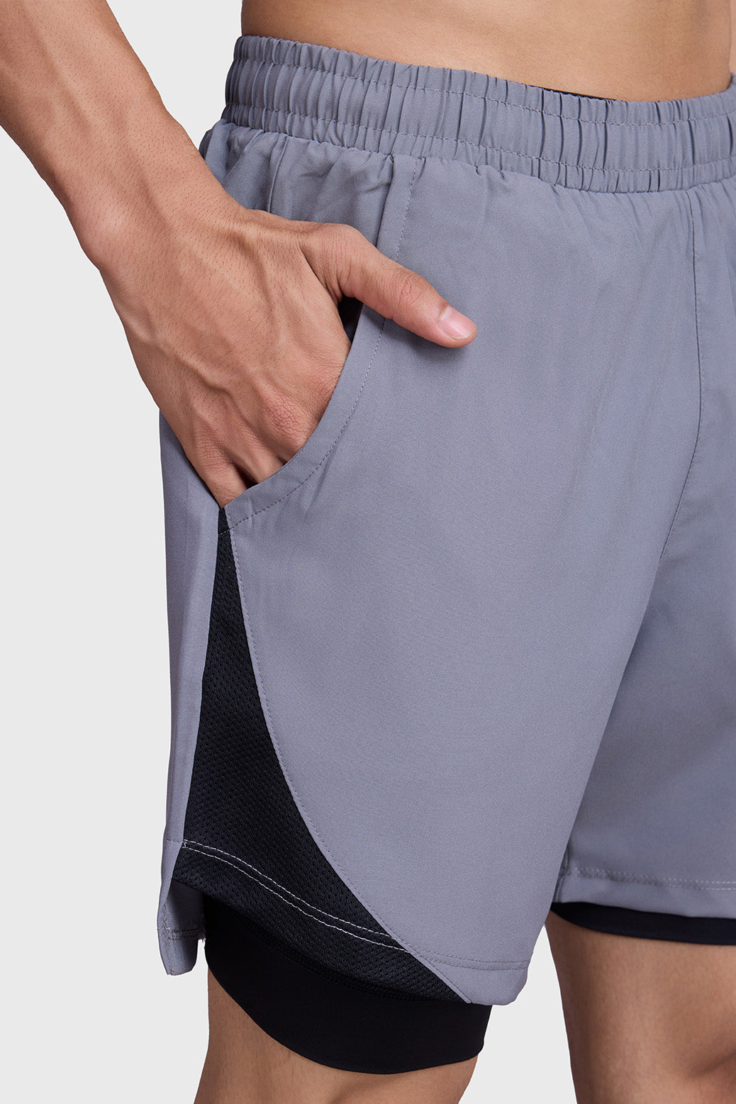 2 in 1 Mesh Shorts Foggy Grey With Black