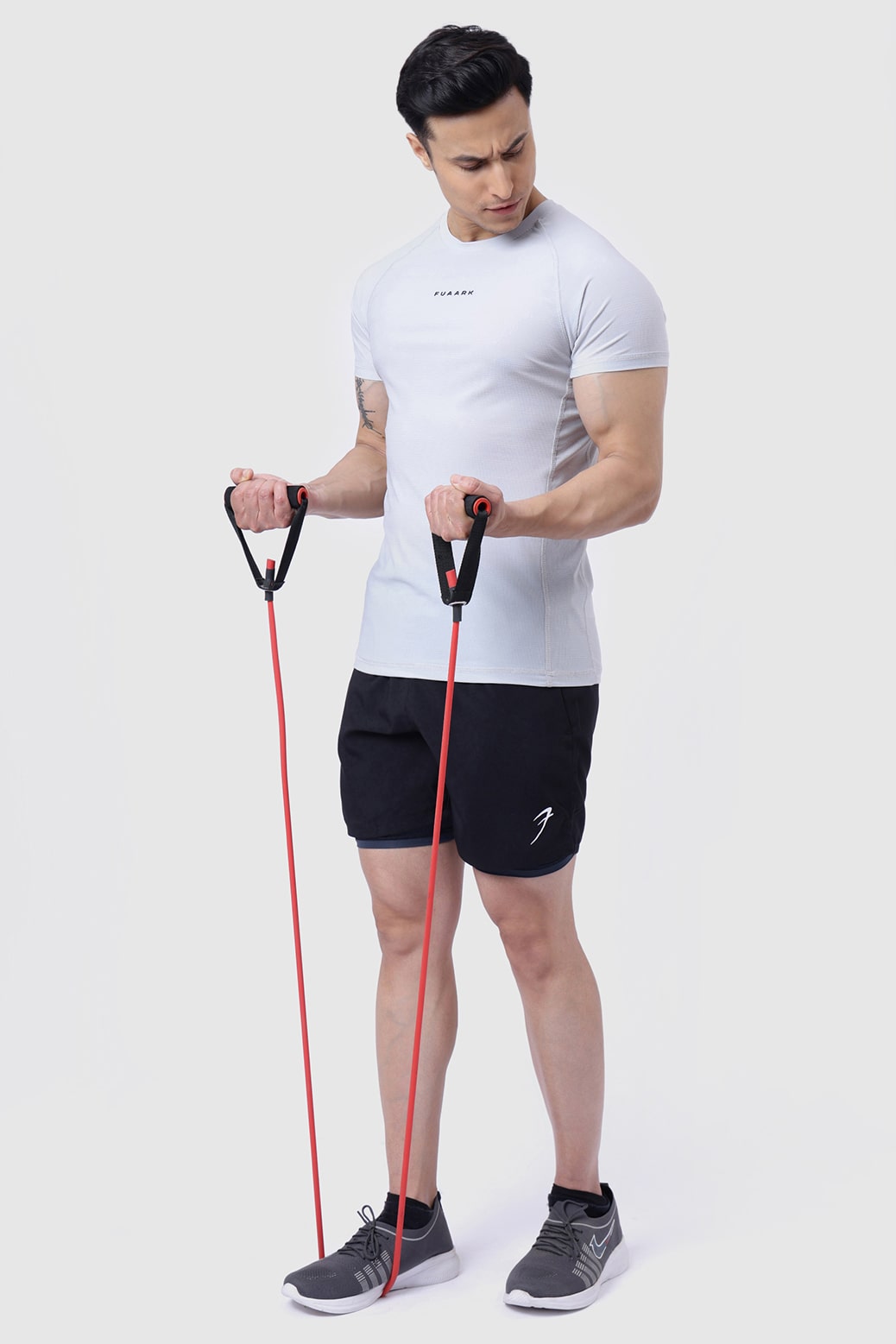 Blaze Nylon T-shirt Grey and 2 in 1 Compression Shorts Black