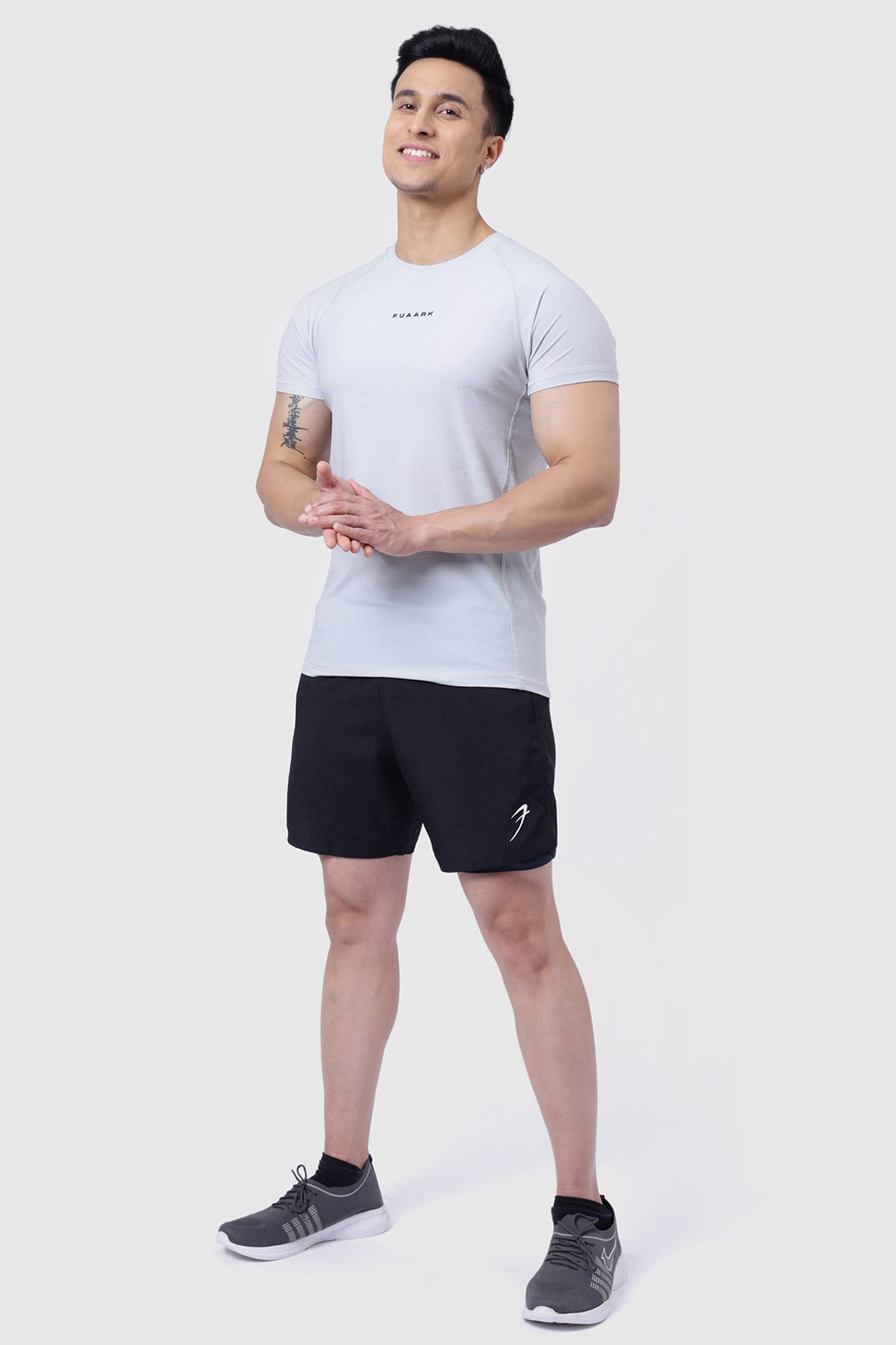 Blaze Nylon T-shirt Grey and 2 in 1 Compression Shorts Black