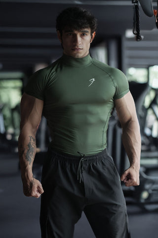 High Neck Compression T-shirt Olive