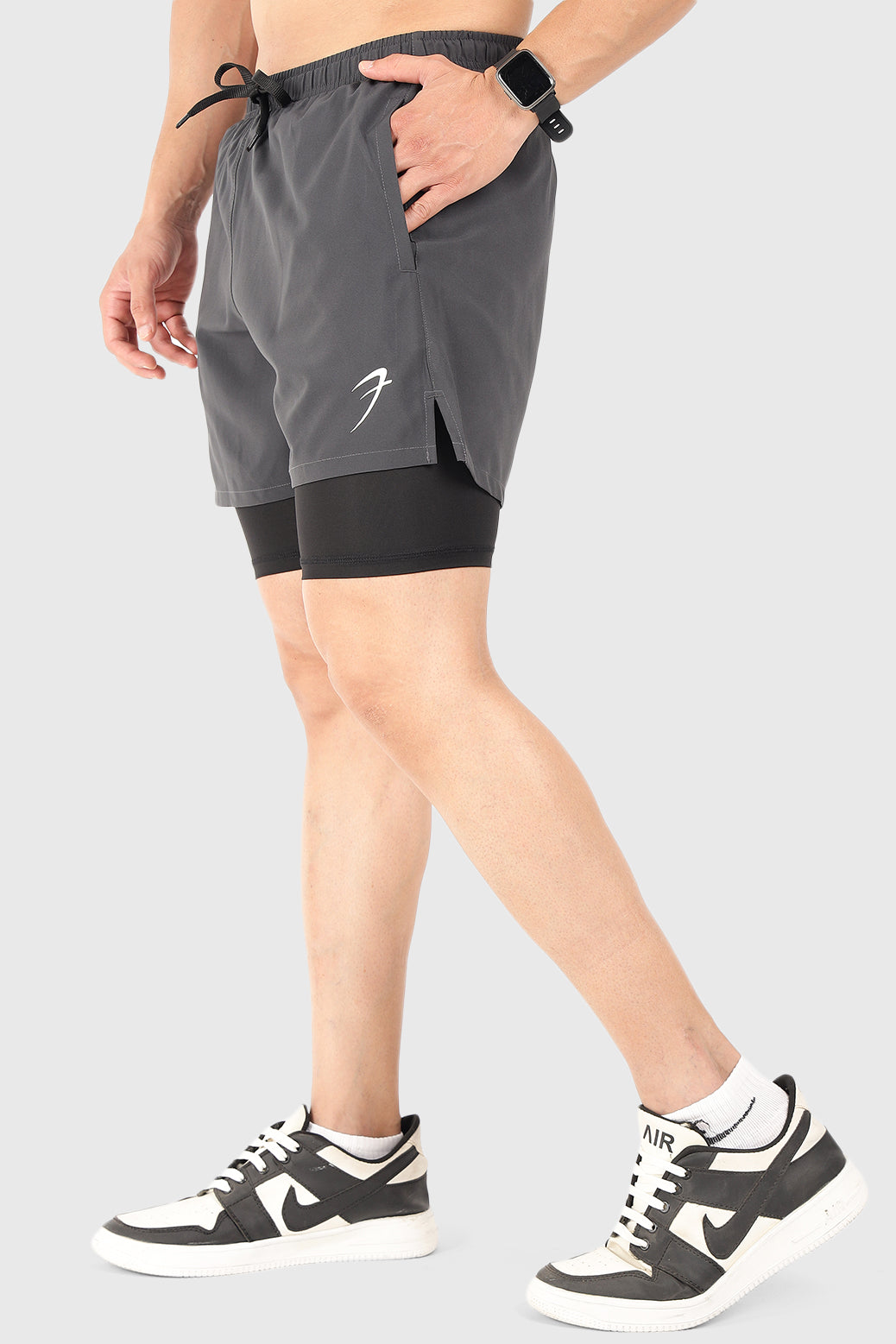 2 in 1 5" Compression Shorts Coal