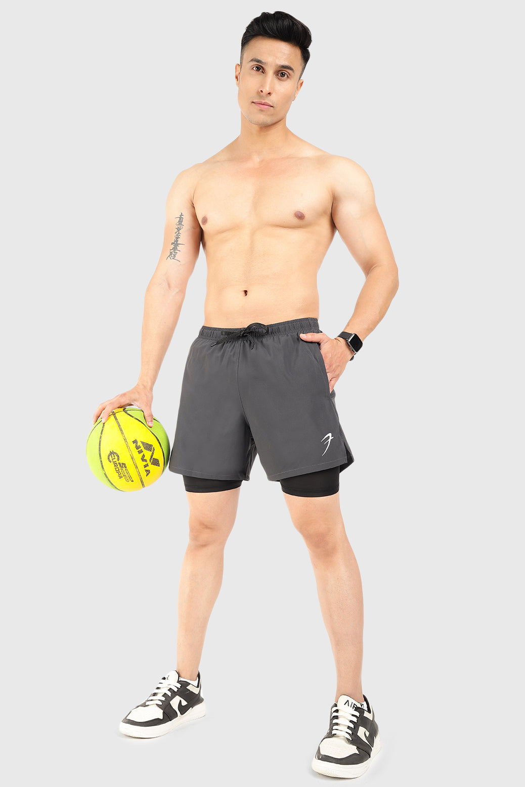2 in 1 5" Compression Shorts Coal