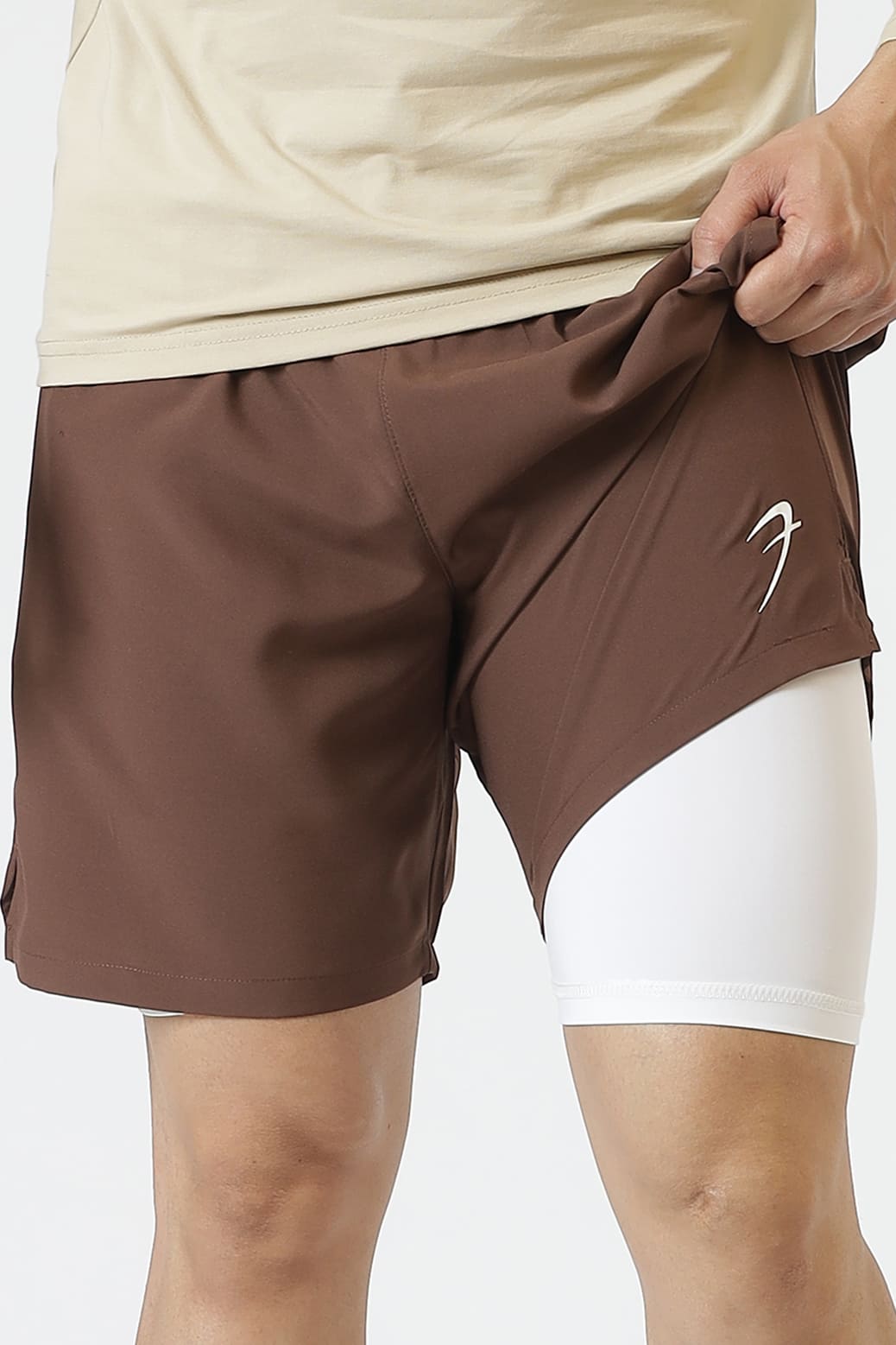 2 in 1 Compression Shorts Brown