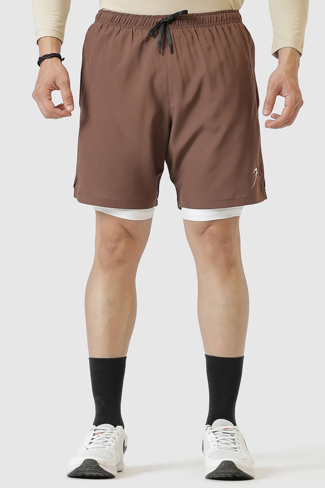 2 in 1 Compression Shorts Brown