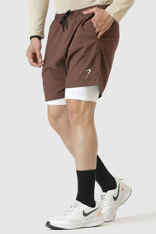 2 in 1 Compression Shorts Brown