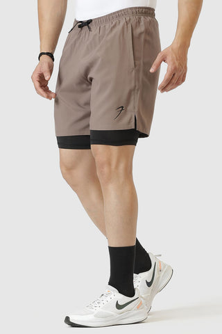 2 in 1 Compression Shorts Dusk Brown