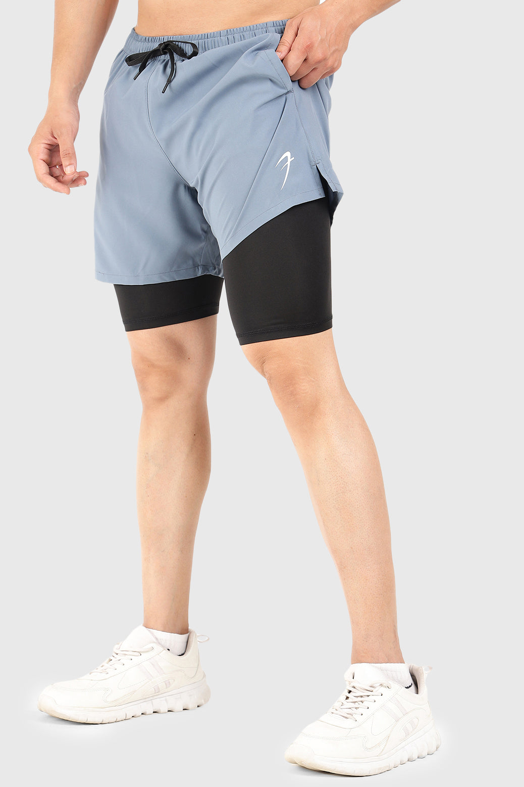 2 in 1 5" Compression Shorts Light Grey