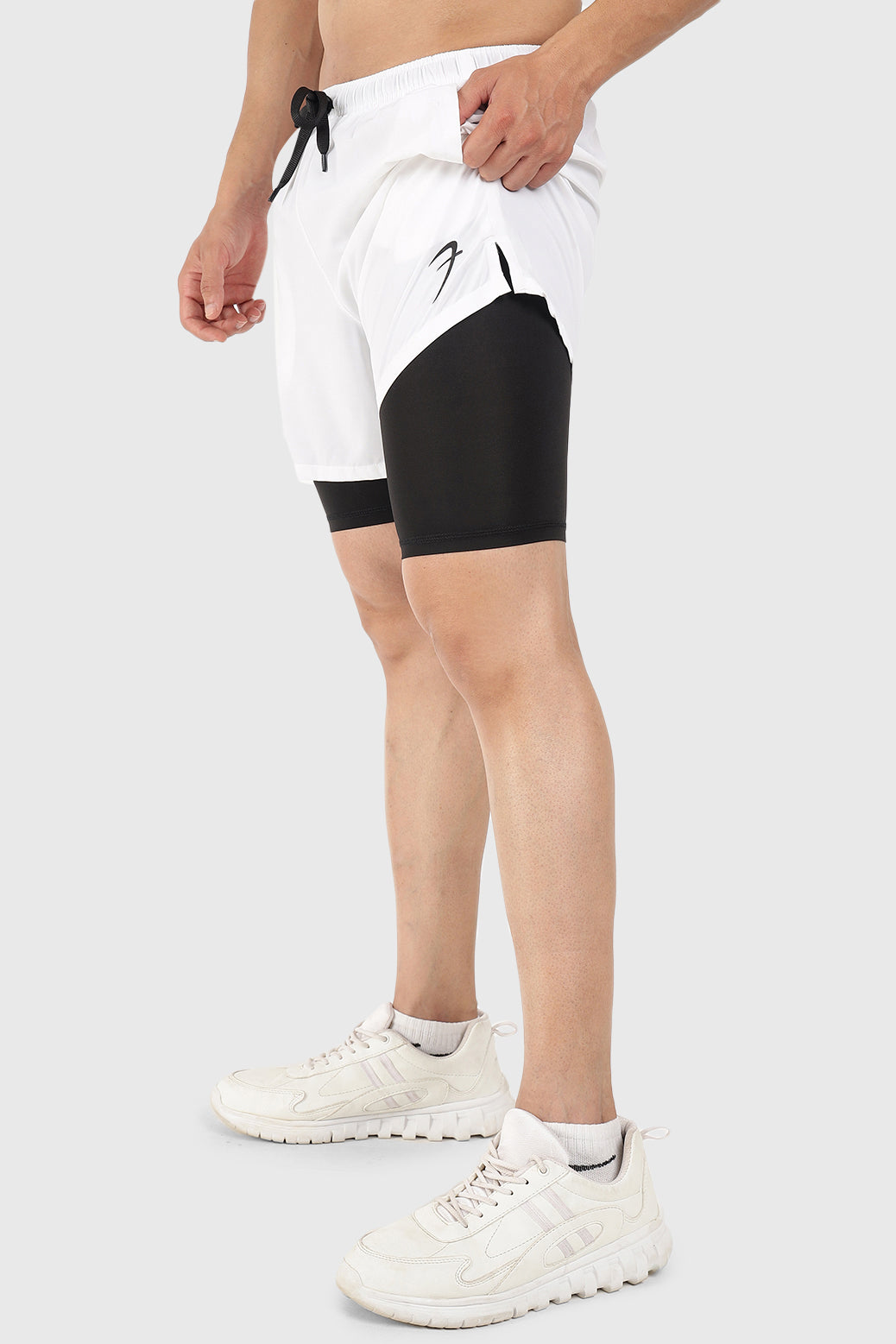 2 in 1 5" Compression Shorts White