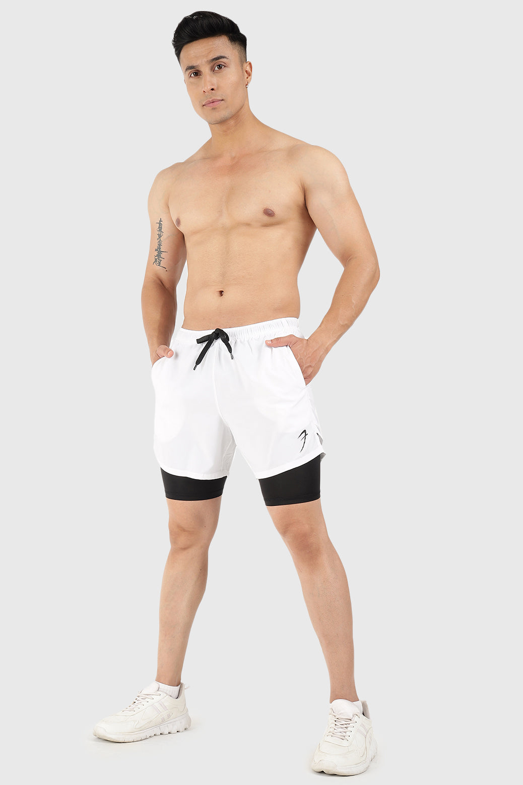 2 in 1 5" Compression Shorts White