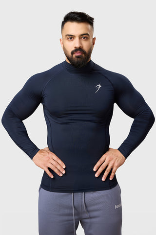 High Neck Compression Full Sleeves T-shirt Navy