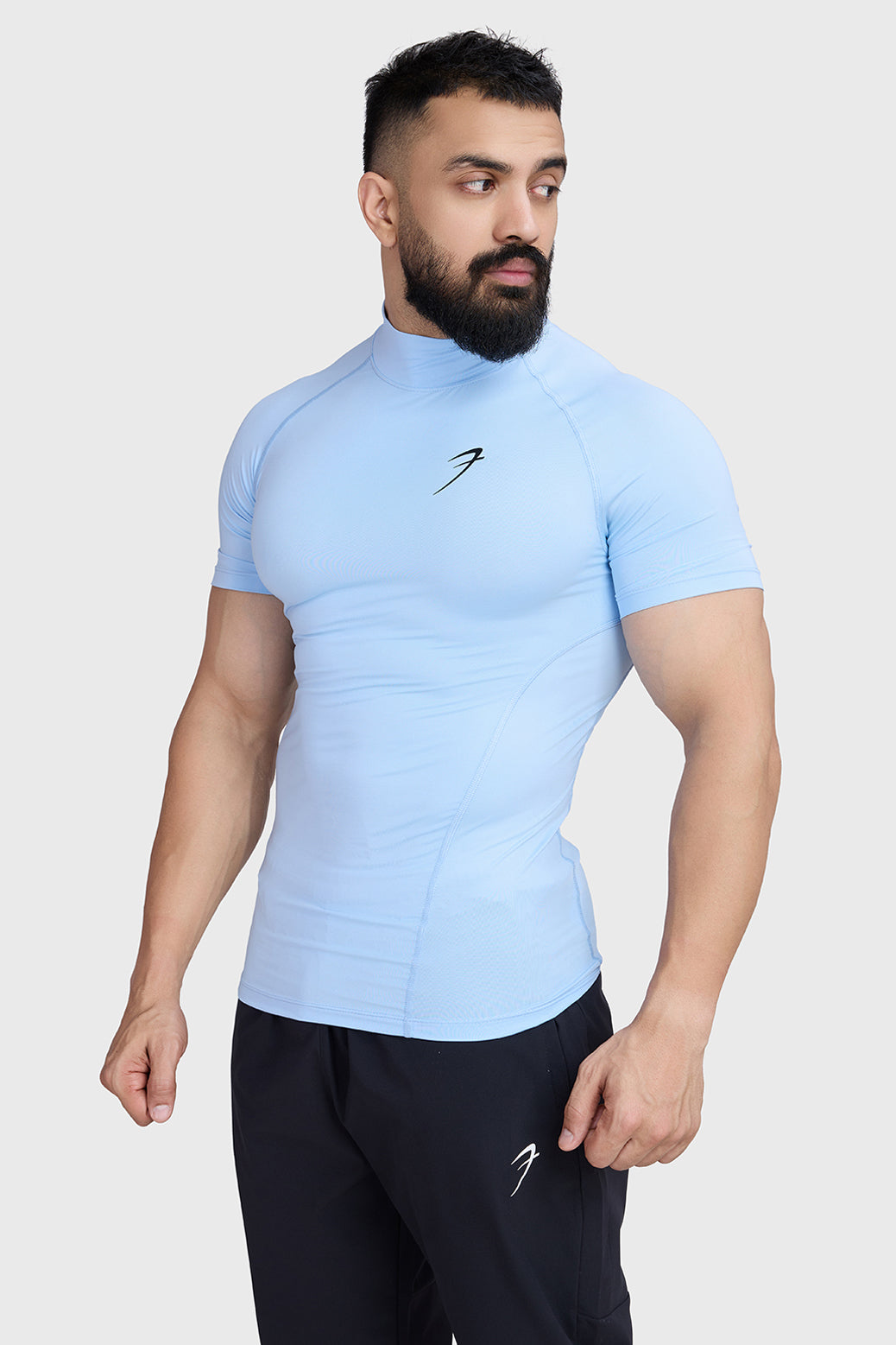 High Neck Compression T-shirt Glacial Blue