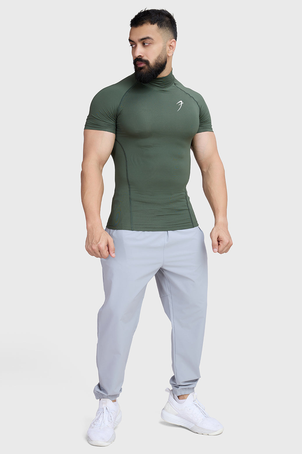 High Neck Compression T-shirt Olive