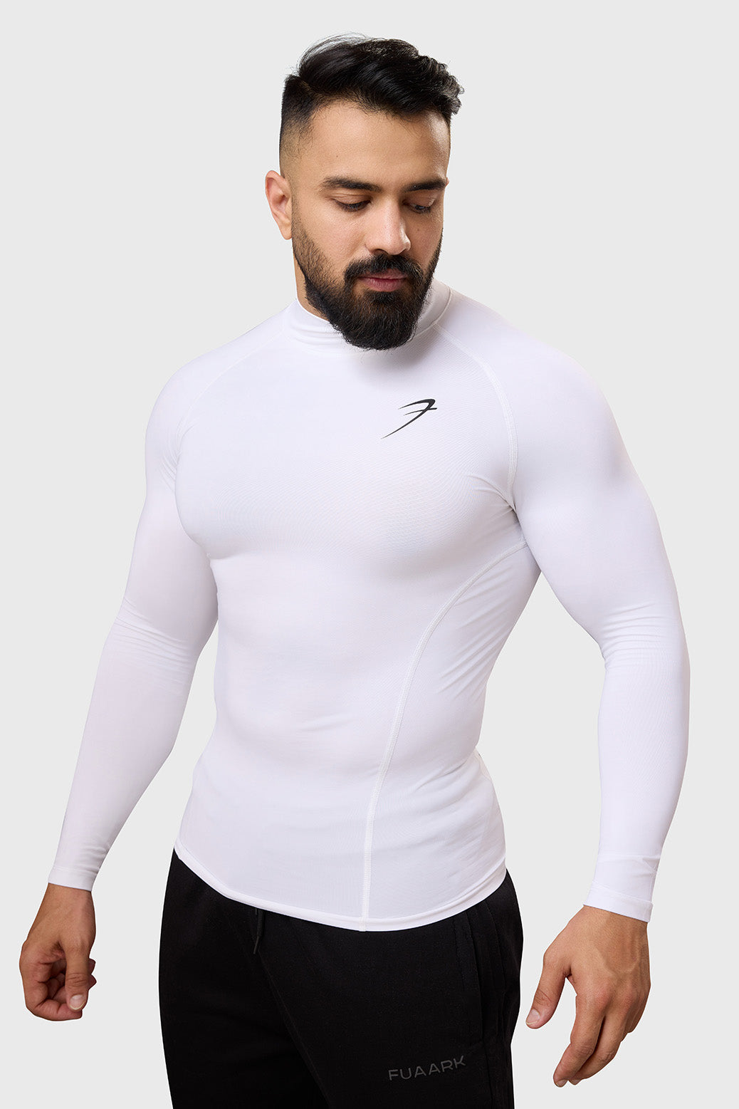 High Neck Compression Full Sleeves T-shirt White