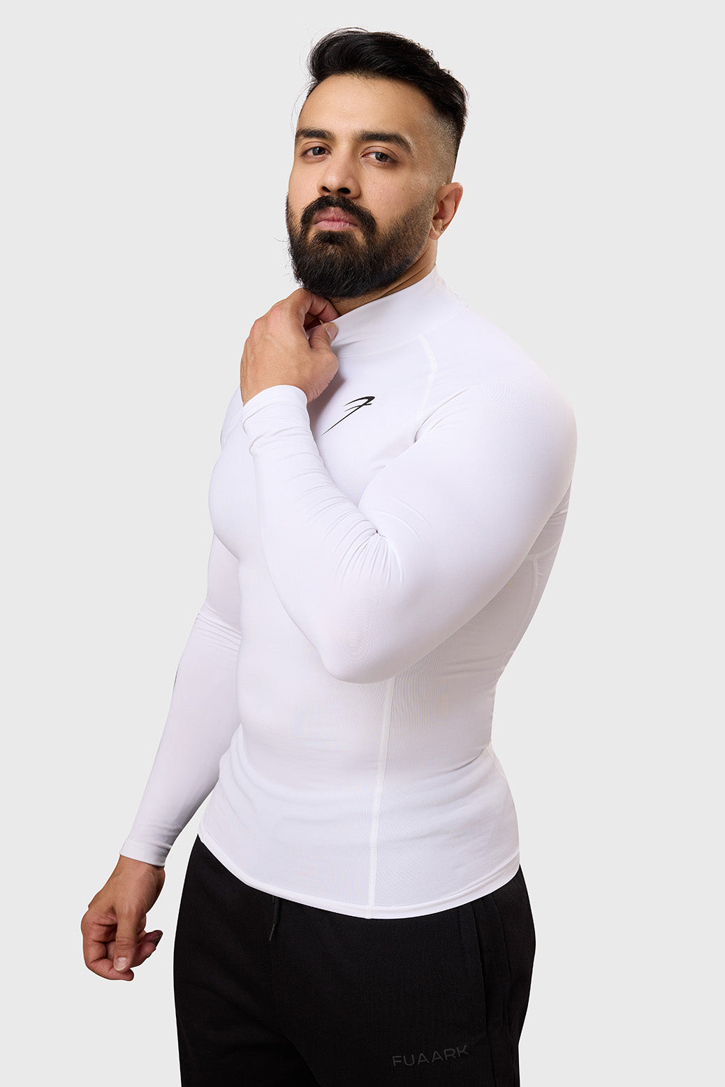 High Neck Compression Full Sleeves T-shirt White