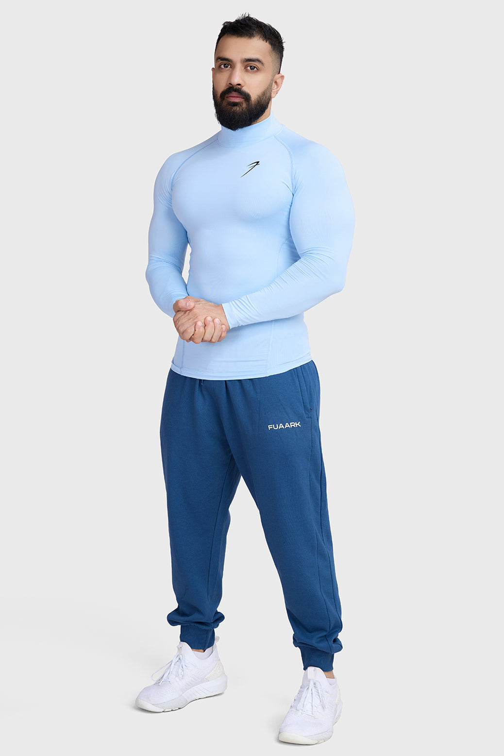 High Neck Compression Full Sleeves T-shirt Glacial Blue