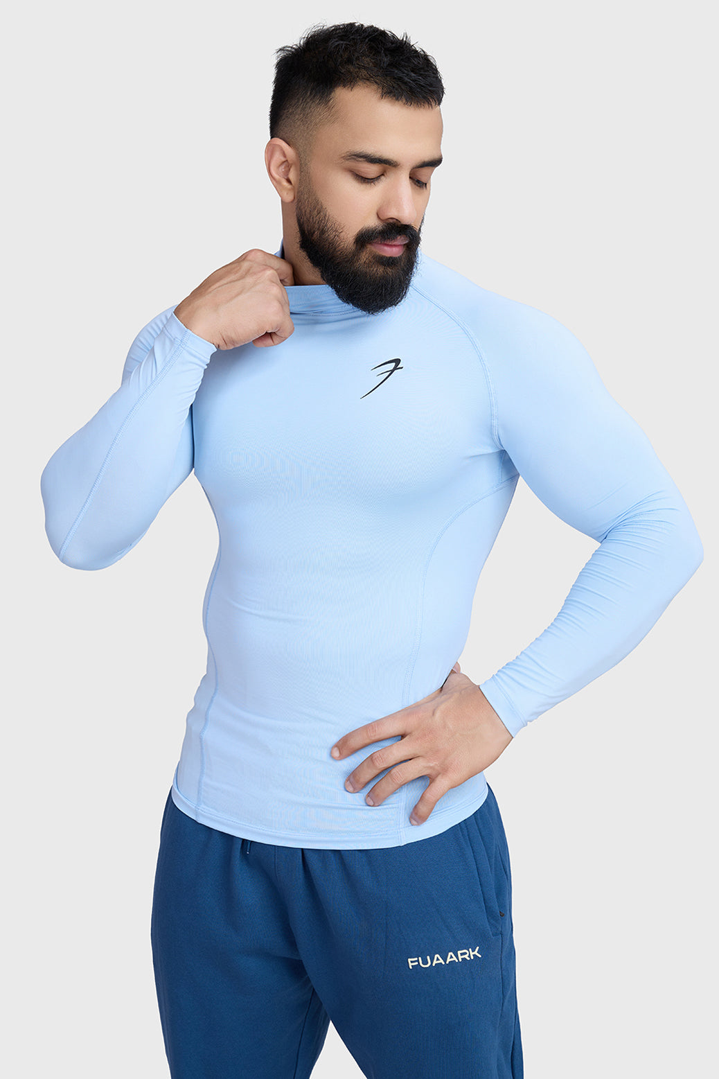 High Neck Compression Full Sleeves T-shirt Glacial Blue