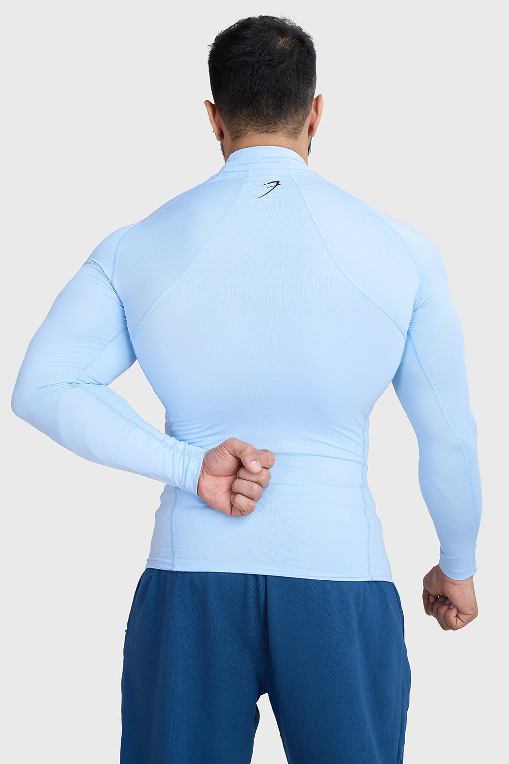 High Neck Compression Full Sleeves T-shirt Glacial Blue