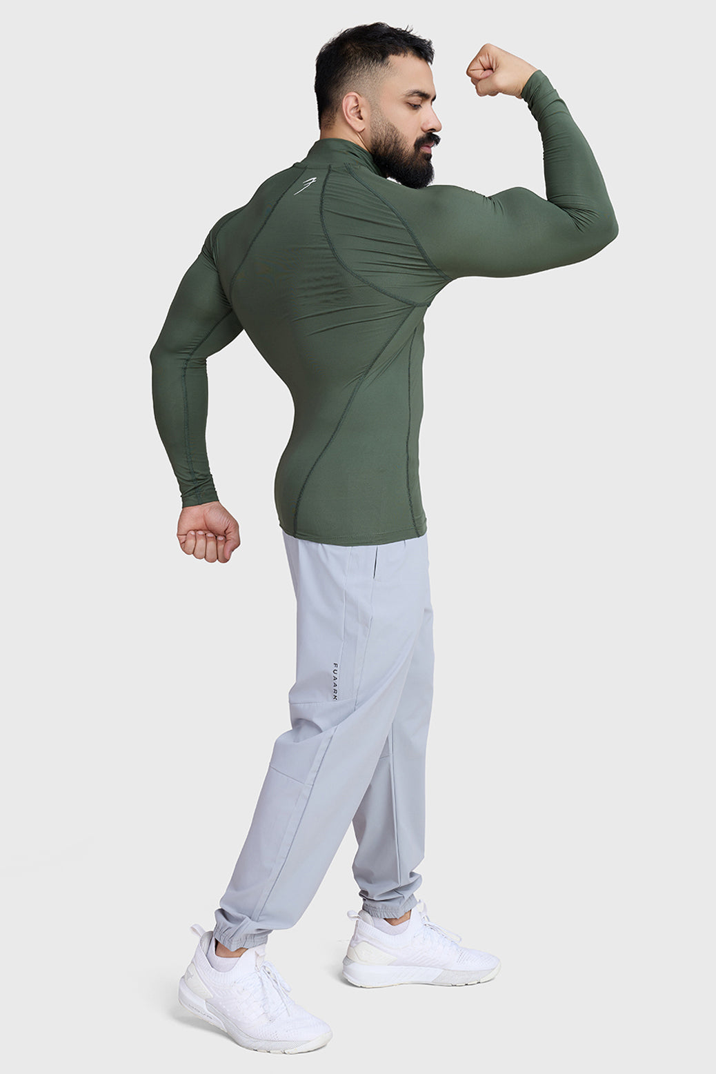 High Neck Compression Full Sleeves T-shirt Olive