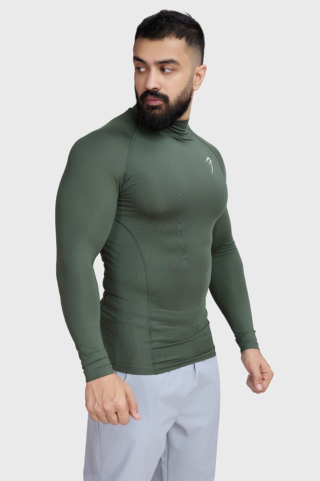 High Neck Compression Full Sleeves T-shirt Olive