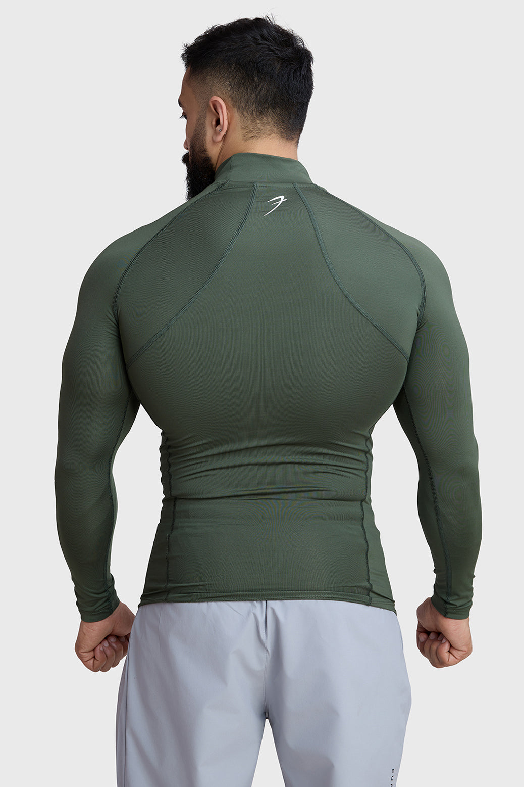 High Neck Compression Full Sleeves T-shirt Olive