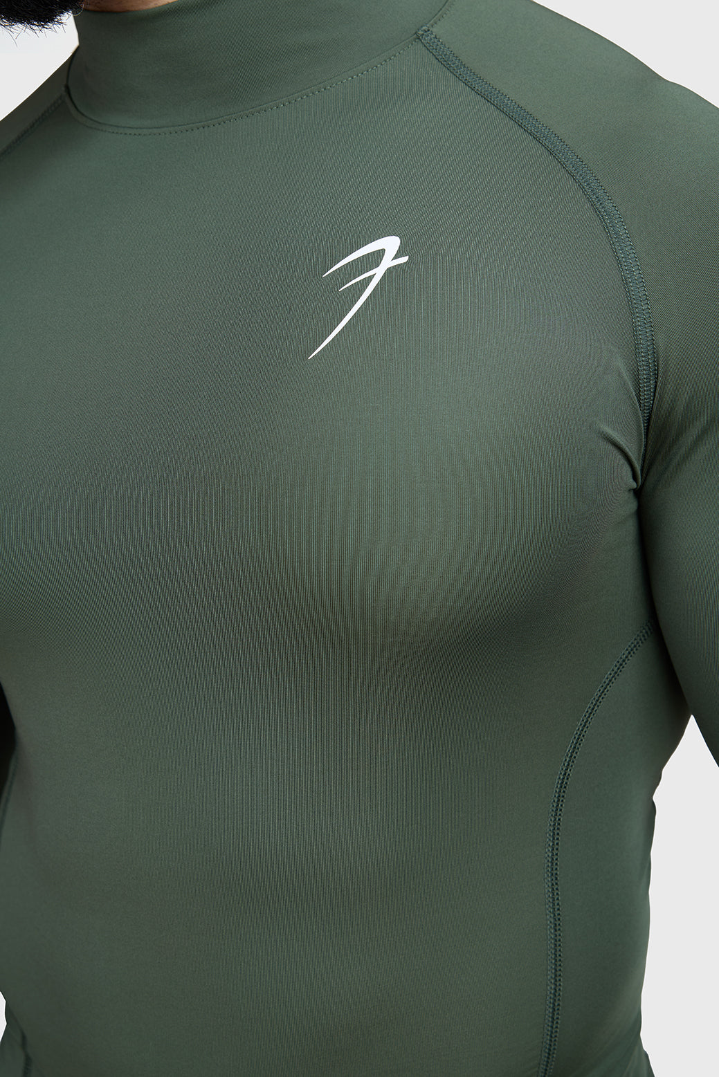 High Neck Compression Full Sleeves T-shirt Olive