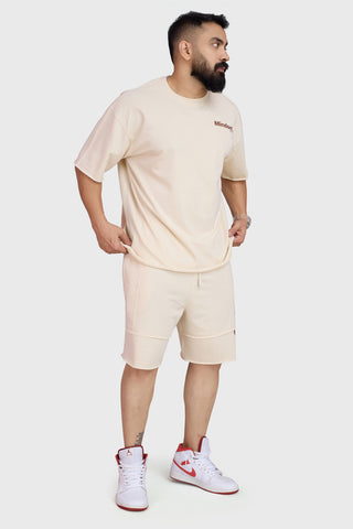 Raw Edge Oversized Shorts Beige