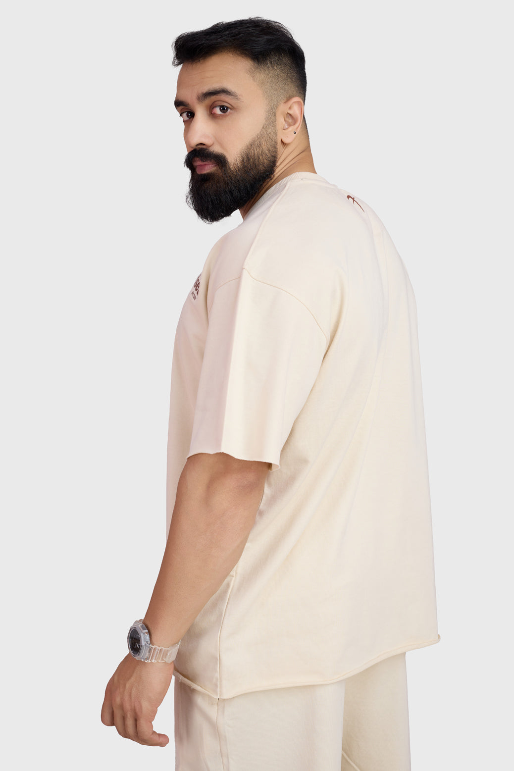 Raw Edge Oversized T-shirt Beige