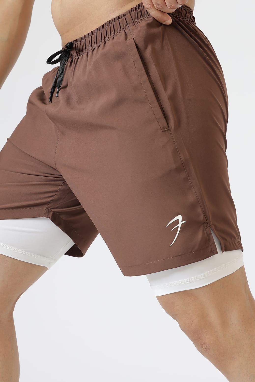 2 in 1 Compression Shorts Brown