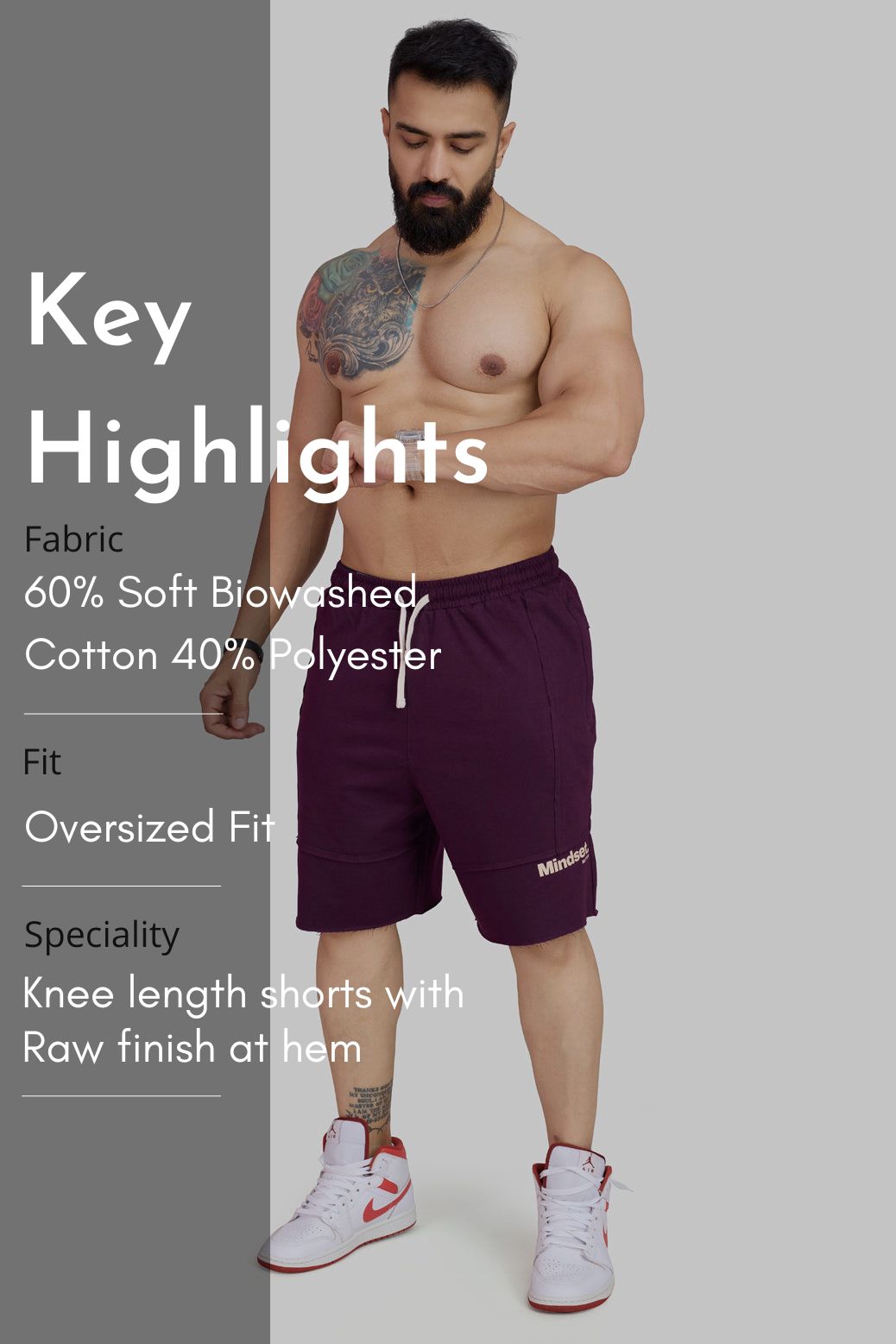 Raw Edge Oversized Shorts Plum