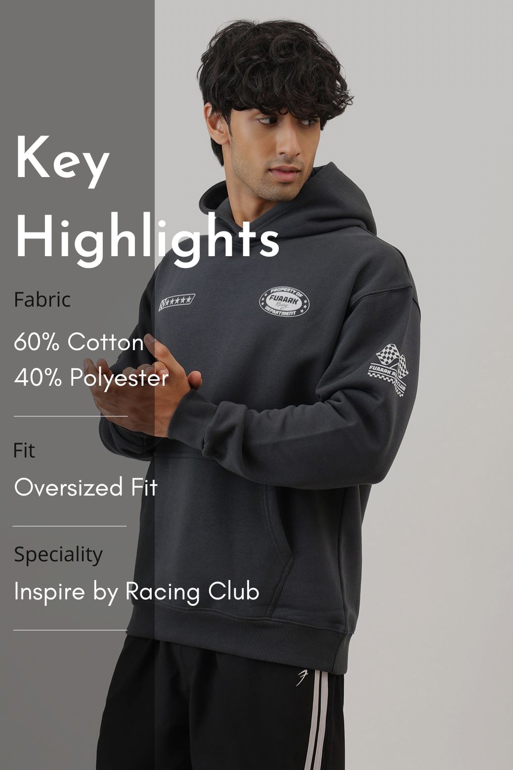 Fuaark Racing Club Oversized Hoodie Dark Grey