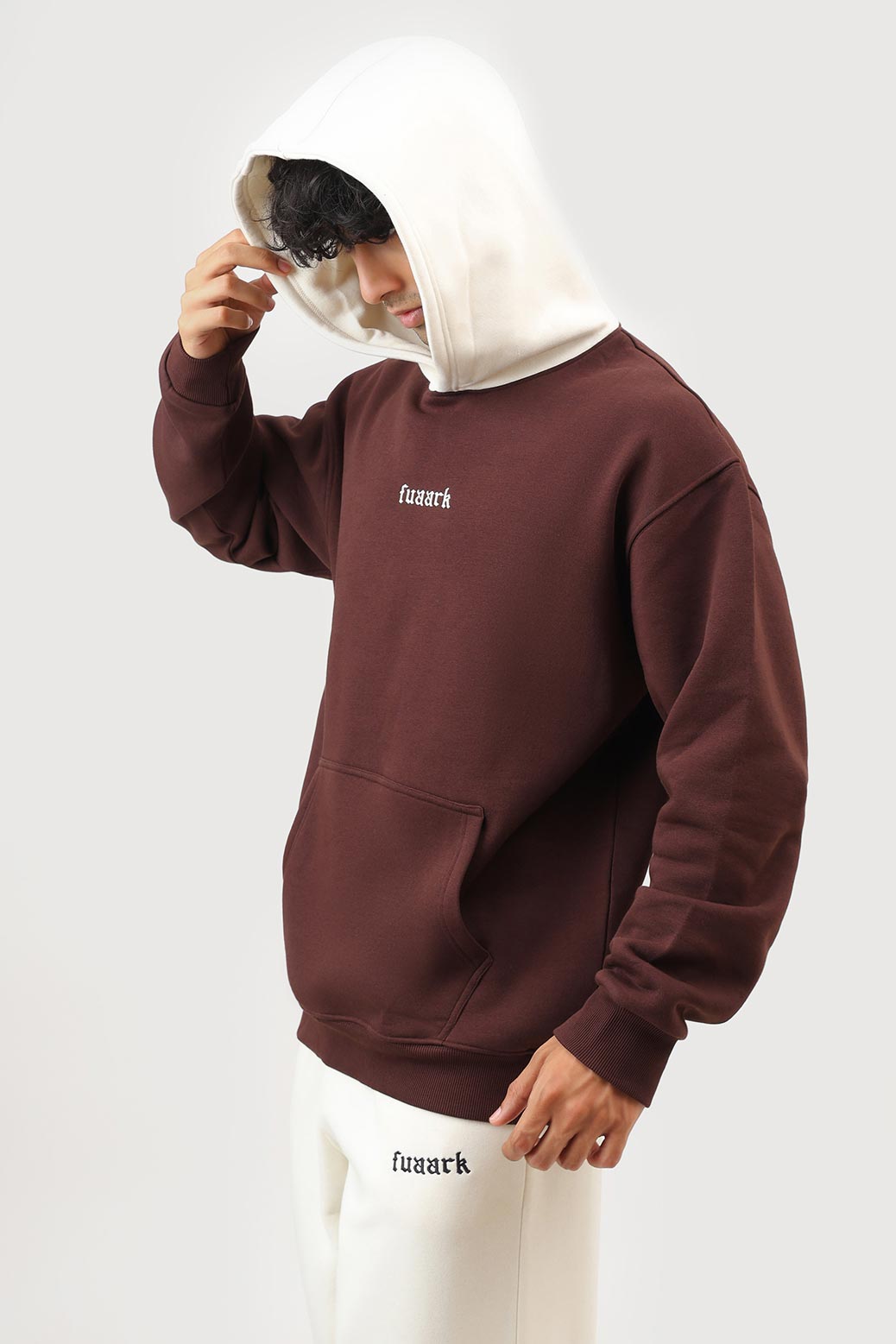 Heavyweight Oversized Hoodie Brown/White