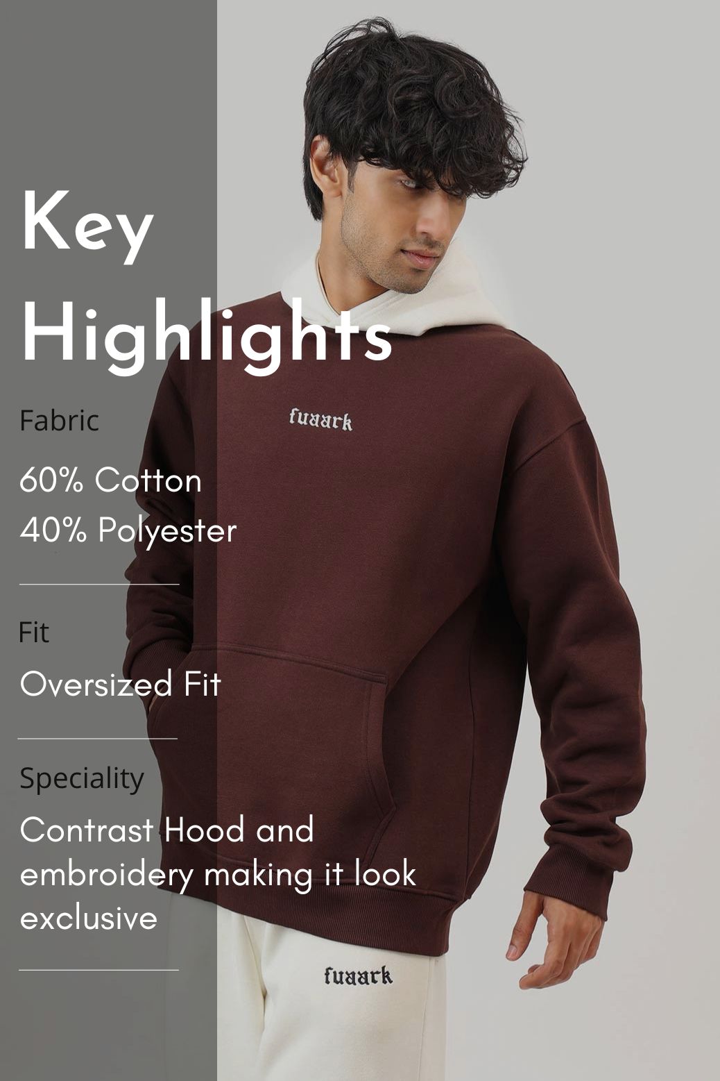 Heavyweight Oversized Hoodie Brown/White