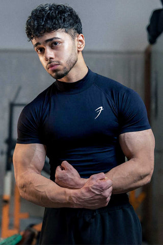 High Neck Compression T-shirt Navy