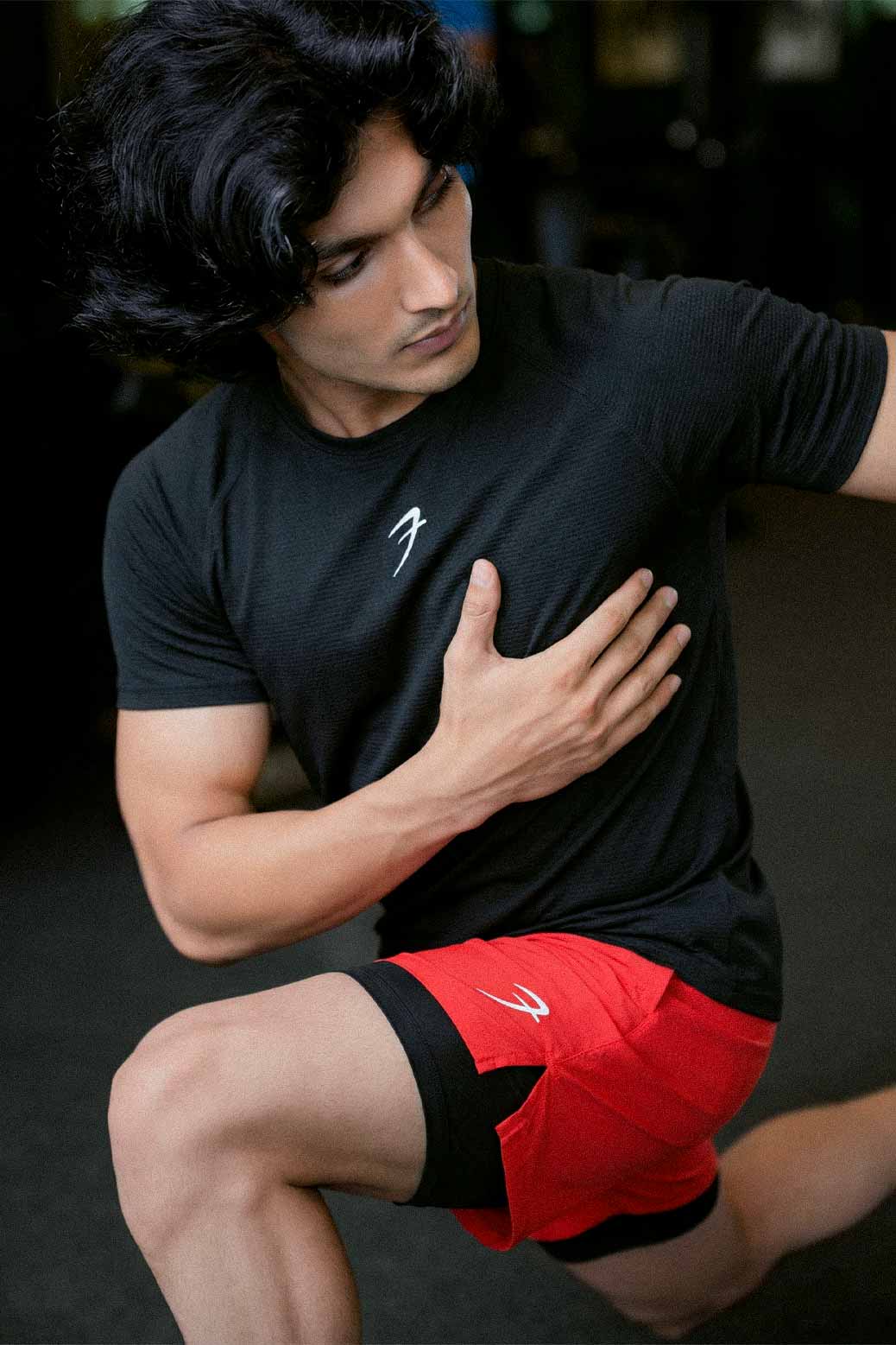 2 in 1 5" Compression Shorts Red