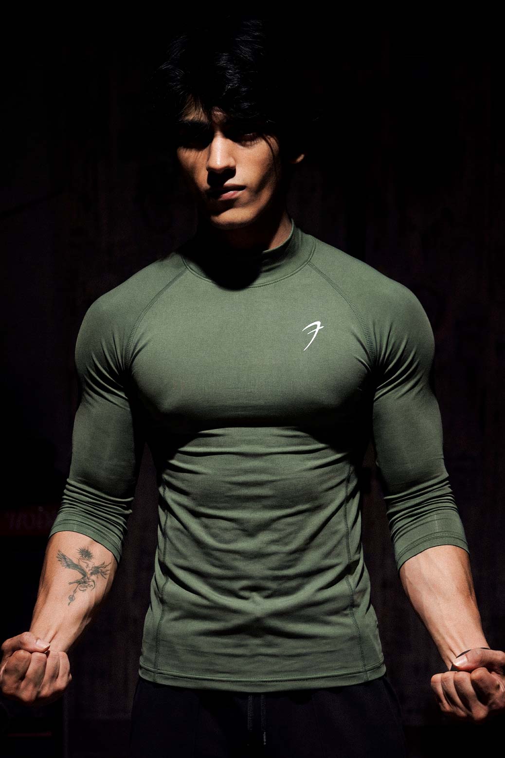 High Neck Compression Full Sleeves T-shirt Olive