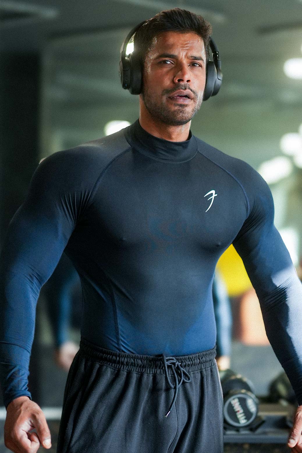 High Neck Compression Full Sleeves T-shirt Navy