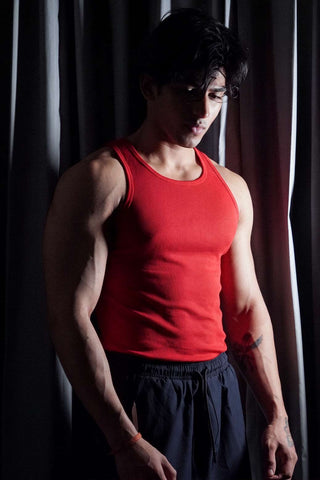 Essential Ribbed Tank Red