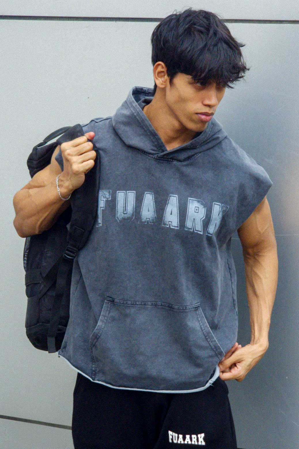 Shadow Washed Capsleeves Hoodie Dark Grey