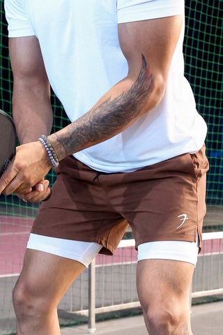 2 in 1 Compression Shorts Brown