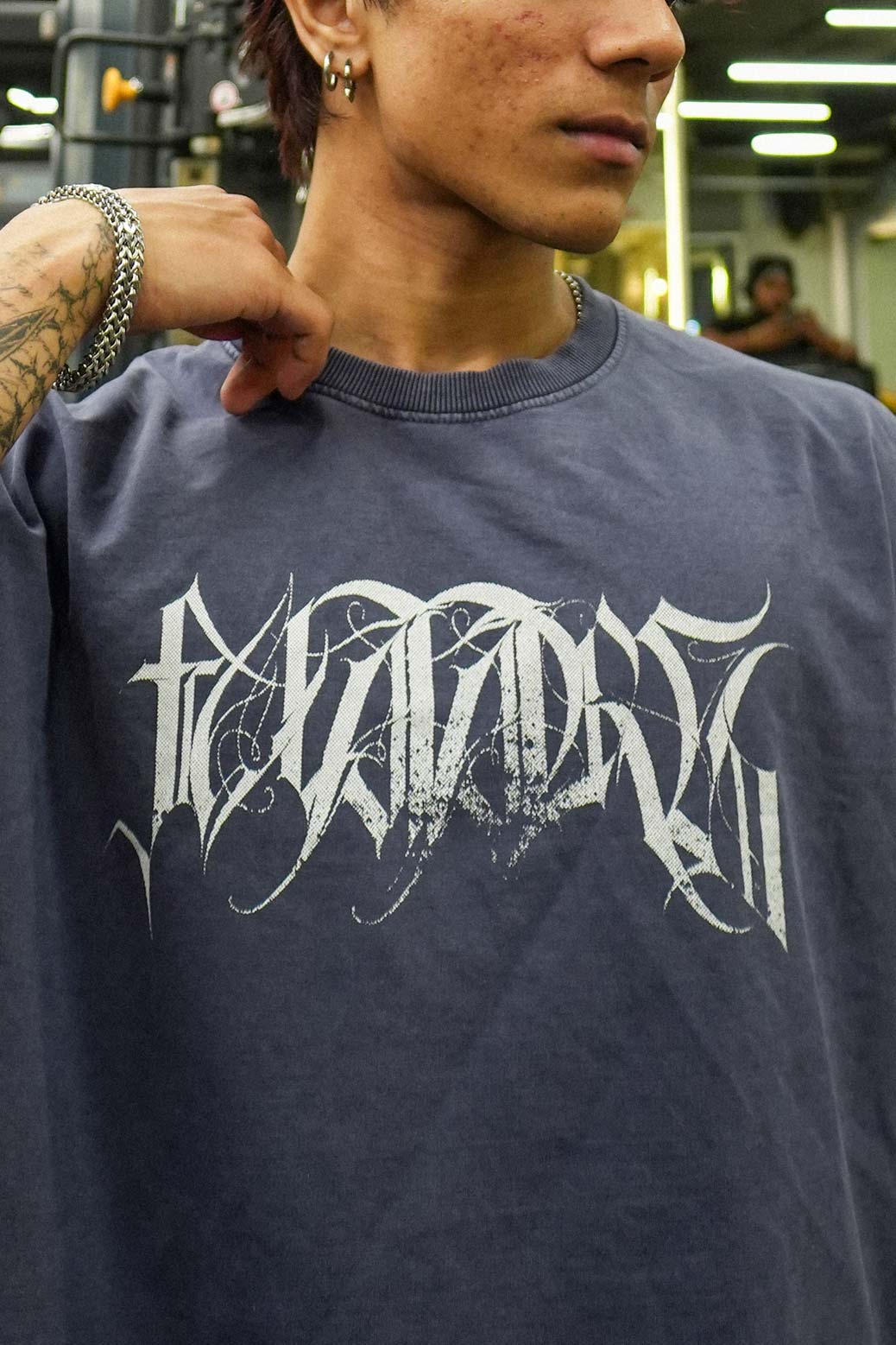 Skull Washed Oversized T-shirt Navy