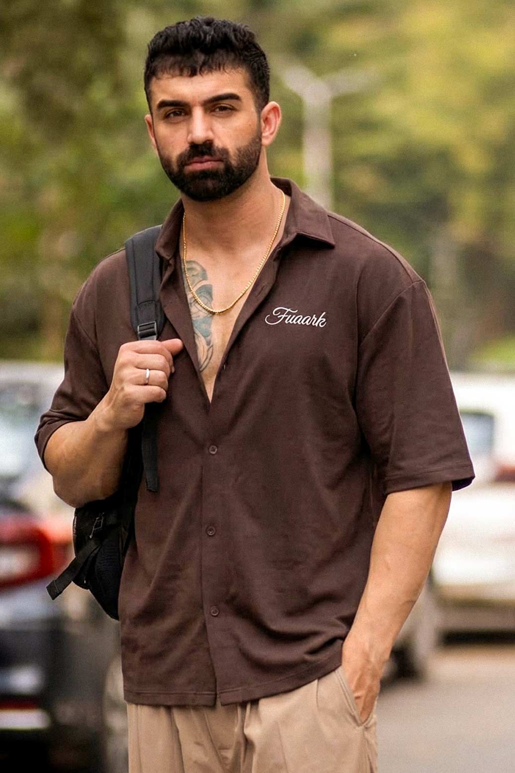 Off Duty Oversized Shirt Coffee