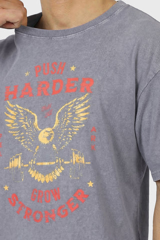 Push Harder Washed Oversized T-shirt Light Grey