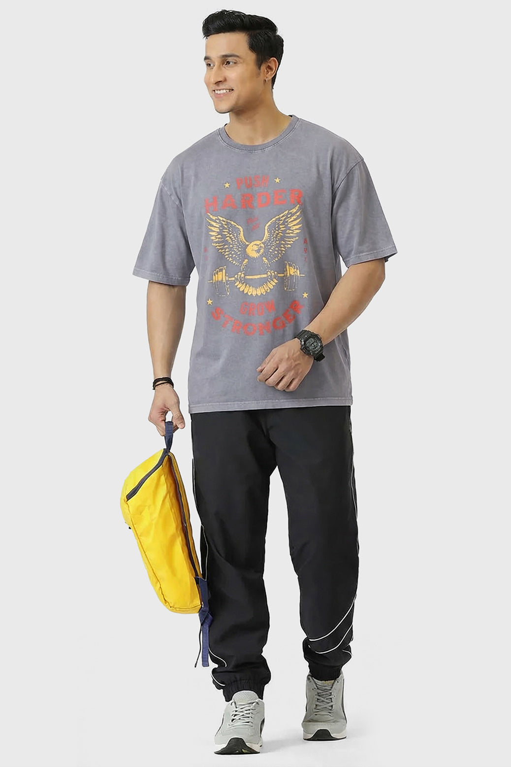 Push Harder Washed Oversized T-shirt Light Grey