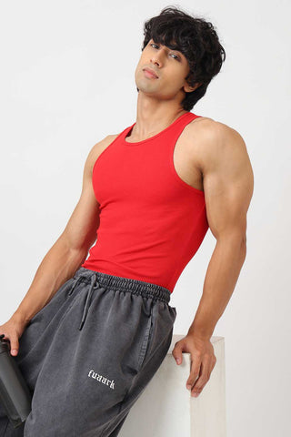 Essential Ribbed Tank Red