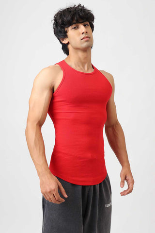 Essential Ribbed Tank Red