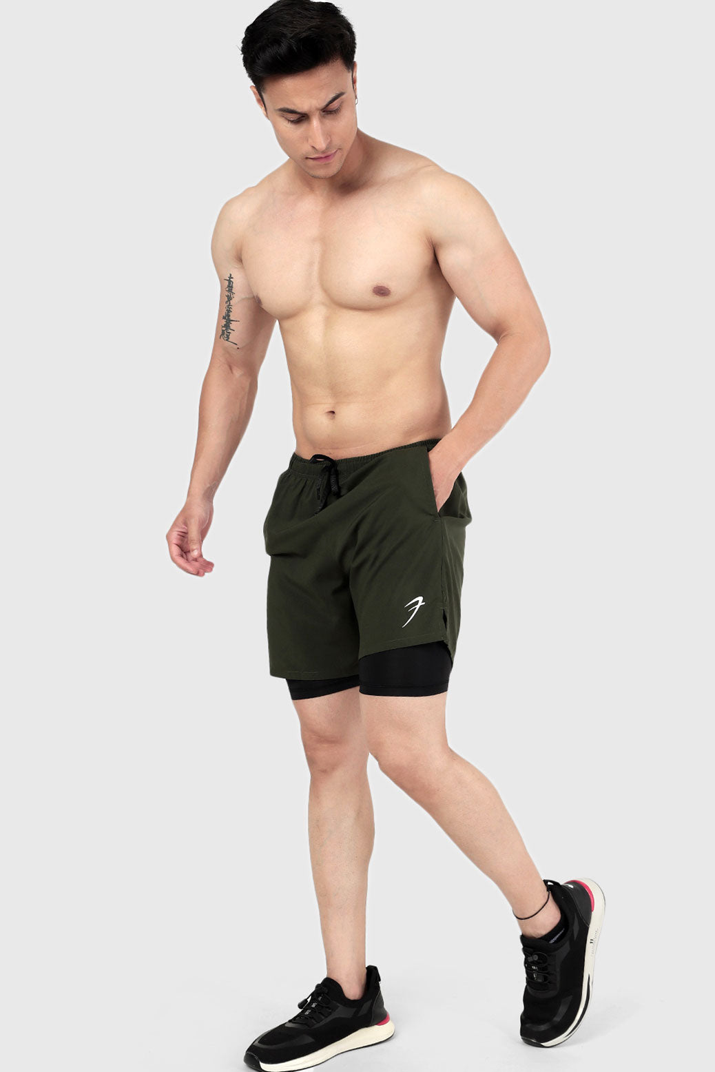 2 in 1 Compression Shorts Olive