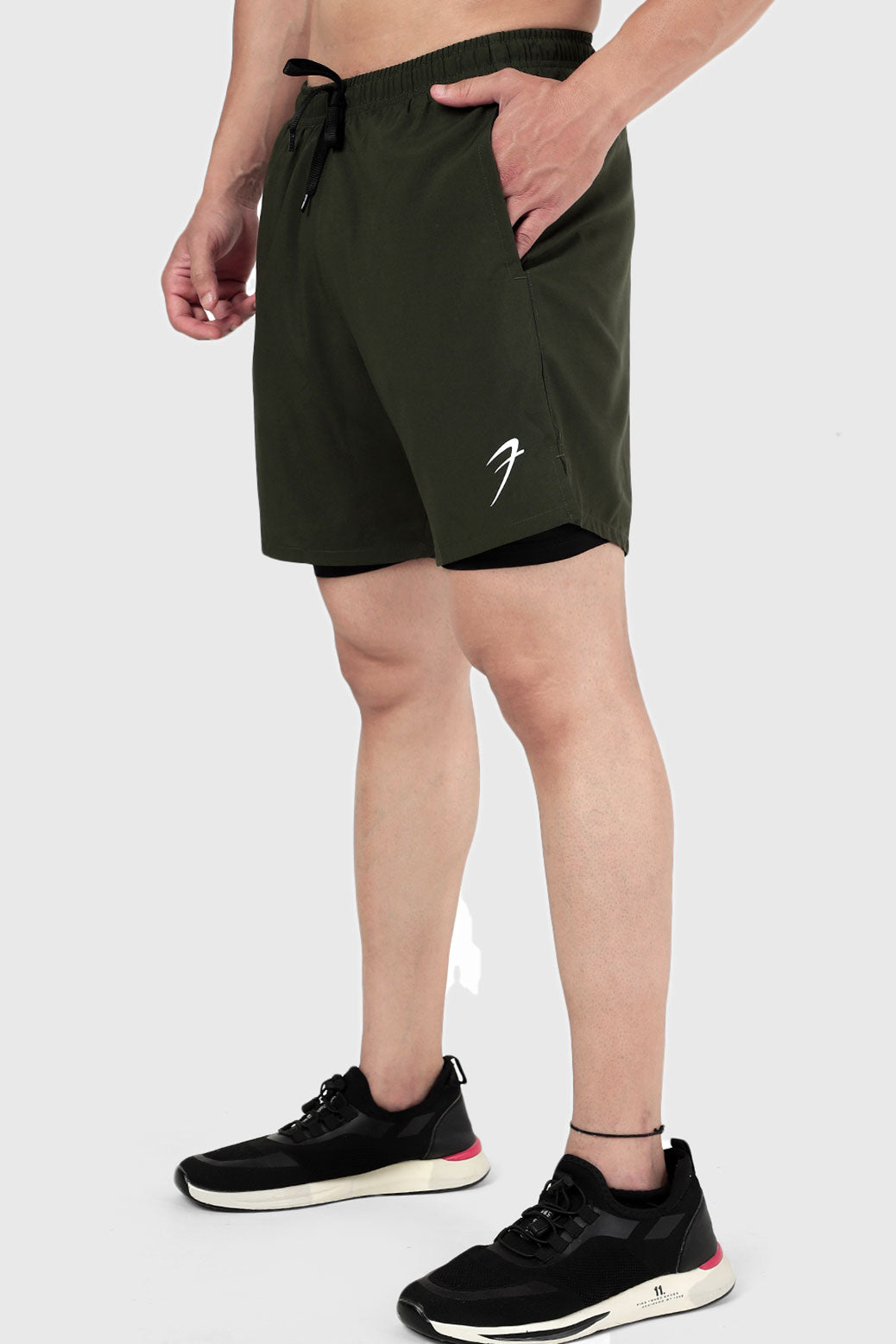 2 in 1 Compression Shorts Olive